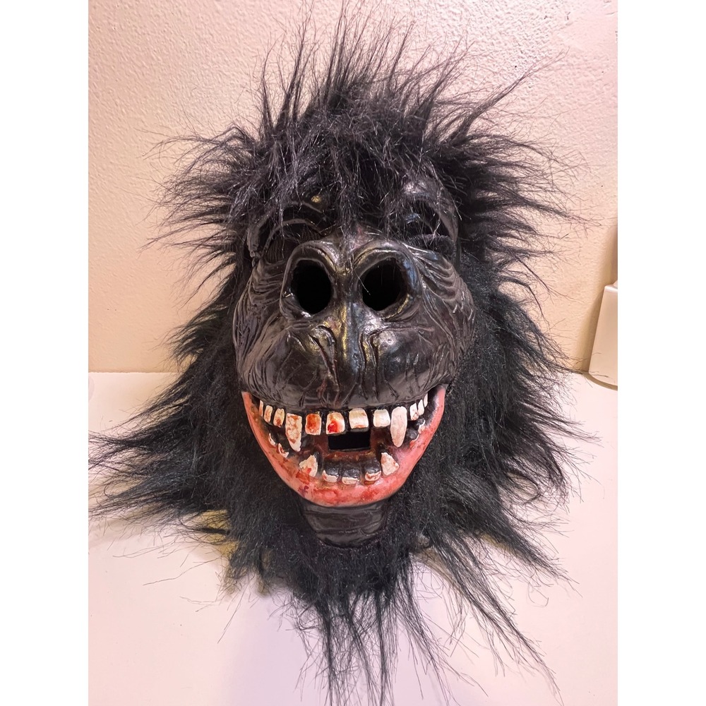 One Size Gorilla Mask Black Blood Stained Teeth Horror Costume Furry